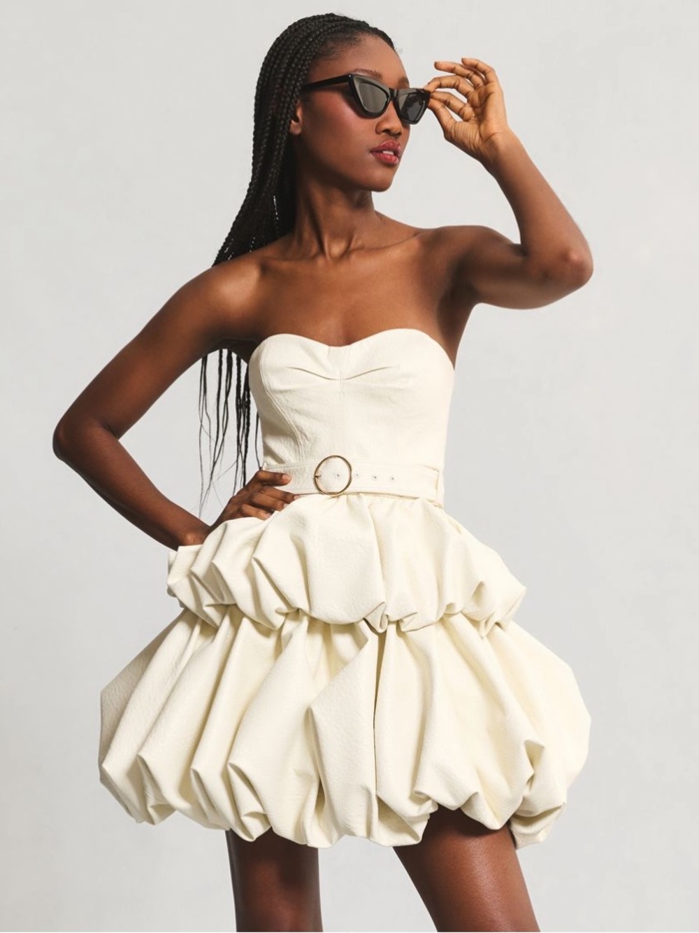 Let Me Be Strapless Belted Bubble Mini Dress